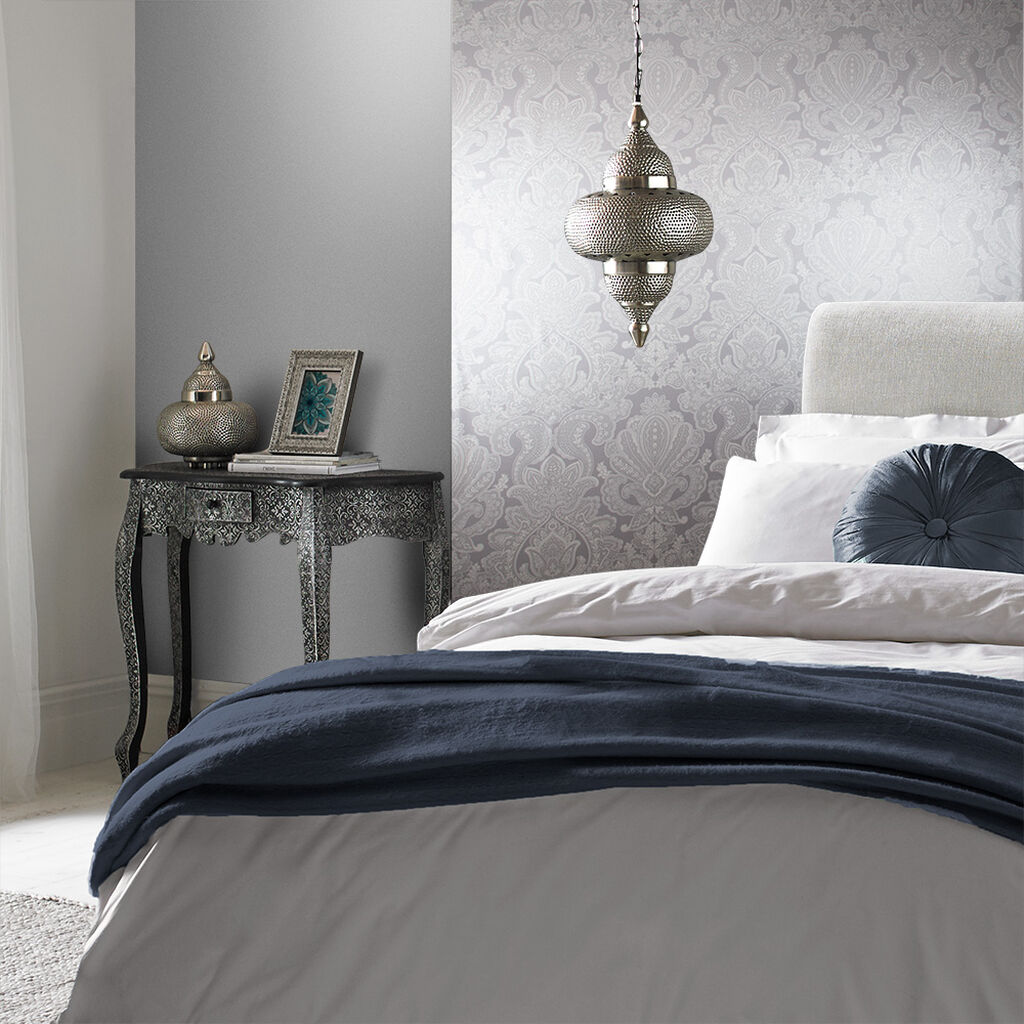 Souk Damask Pewter Wallpaper