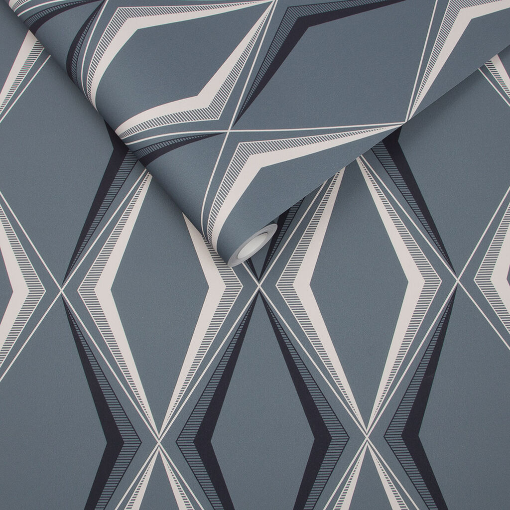 Vintage Deco Diamond Blue Wallpaper