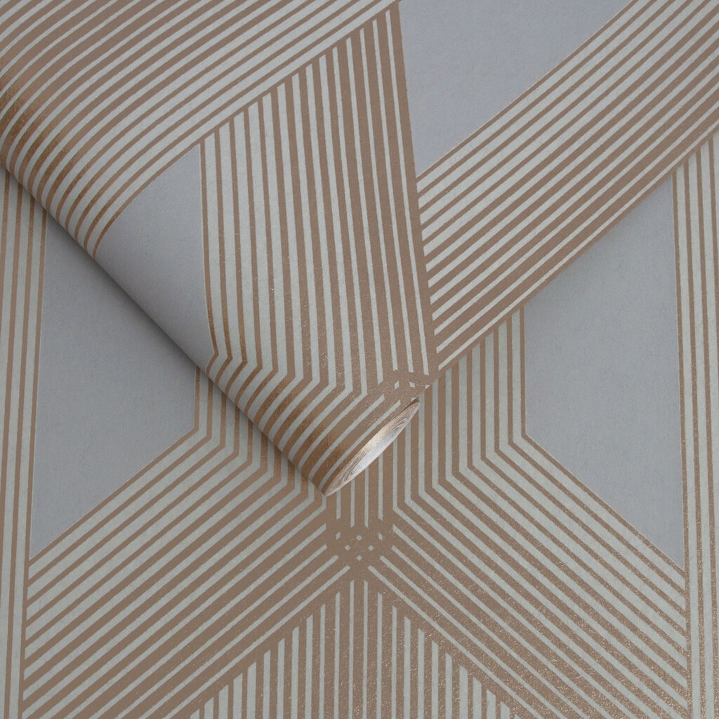 Lagom Geo Grey & Rose Gold Wallpaper