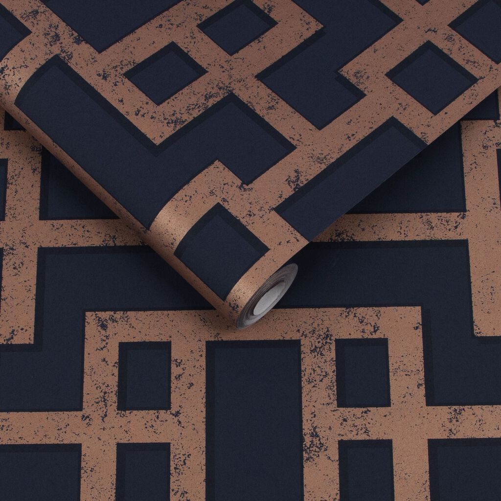 Rendo Blue & Copper Wallpaper